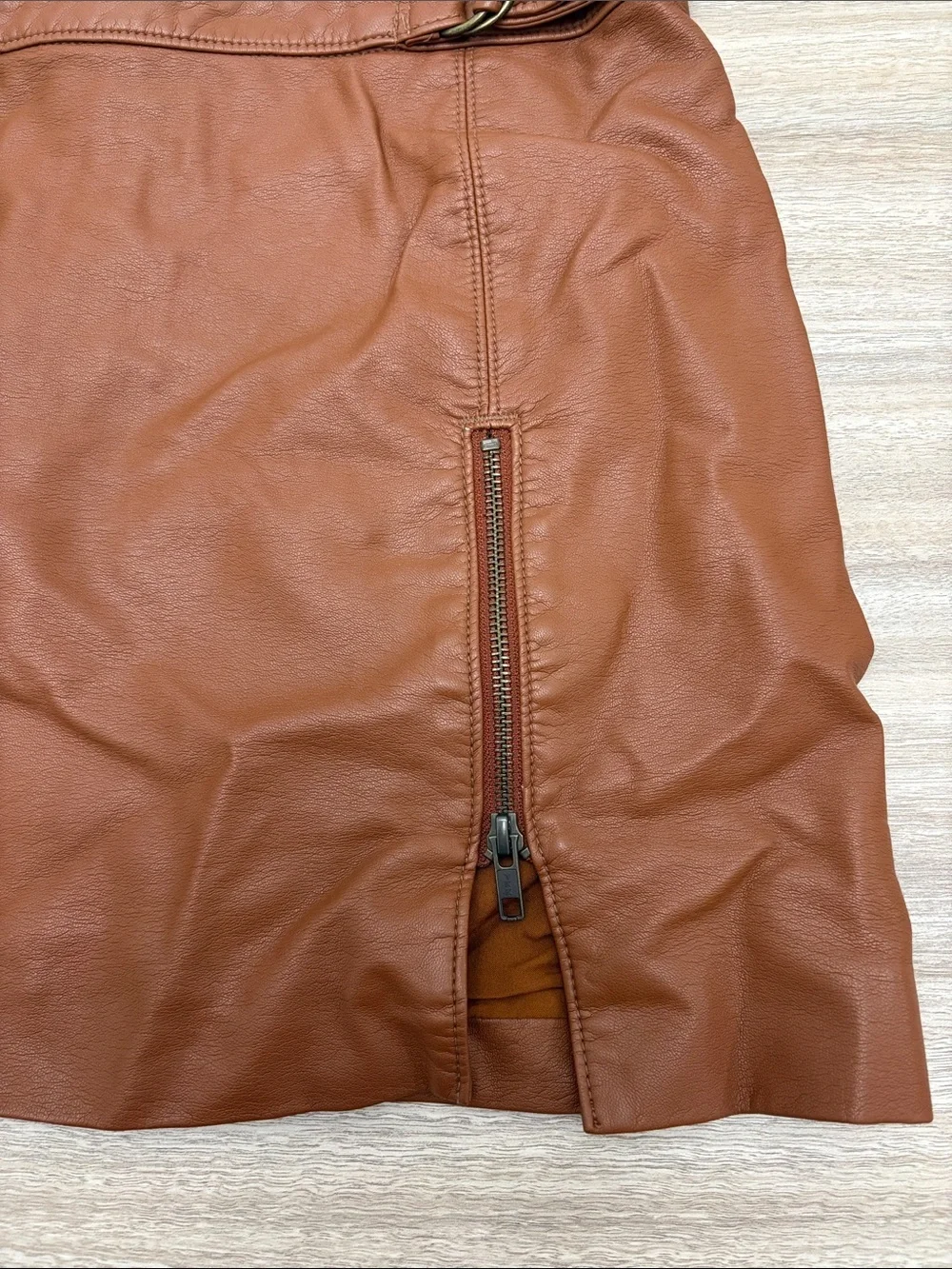 Free People Faux Leather Mini Skirt Women Size 6 Caramel Brown